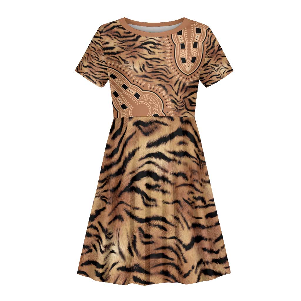 Afro Tiger Mix Dashiki Tribal Pattern Kid Short Sleeve Dress