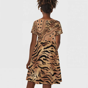 Afro Tiger Mix Dashiki Tribal Pattern Kid Short Sleeve Dress