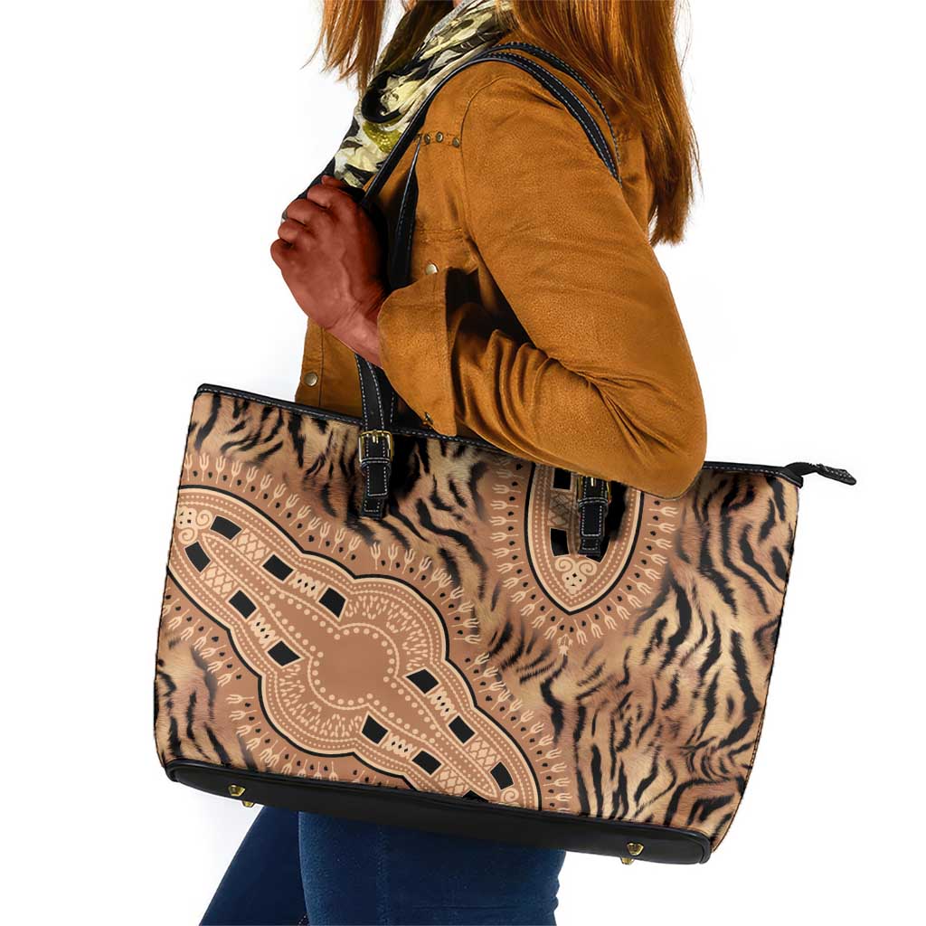 Afro Tiger Mix Dashiki Tribal Pattern Leather Tote Bag