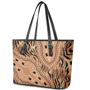 Afro Tiger Mix Dashiki Tribal Pattern Leather Tote Bag