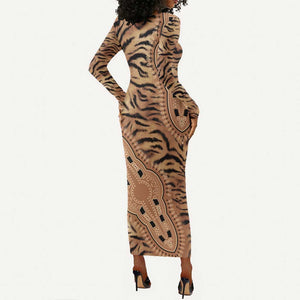 Afro Tiger Mix Dashiki Tribal Pattern Long Sleeve Bodycon Dress