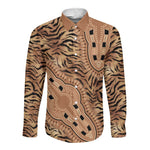 Afro Tiger Mix Dashiki Tribal Pattern Long Sleeve Button Shirt