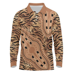 Afro Tiger Mix Dashiki Tribal Pattern Long Sleeve Polo Shirt