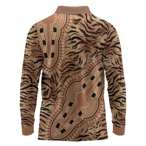 Afro Tiger Mix Dashiki Tribal Pattern Long Sleeve Polo Shirt