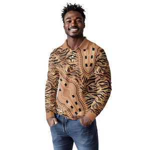 Afro Tiger Mix Dashiki Tribal Pattern Long Sleeve Polo Shirt