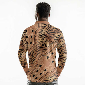 Afro Tiger Mix Dashiki Tribal Pattern Long Sleeve Polo Shirt