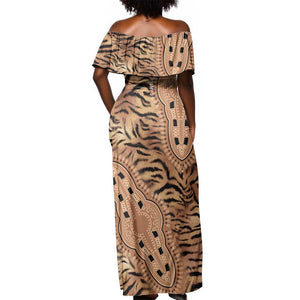 Afro Tiger Mix Dashiki Tribal Pattern Off Shoulder Maxi Dress