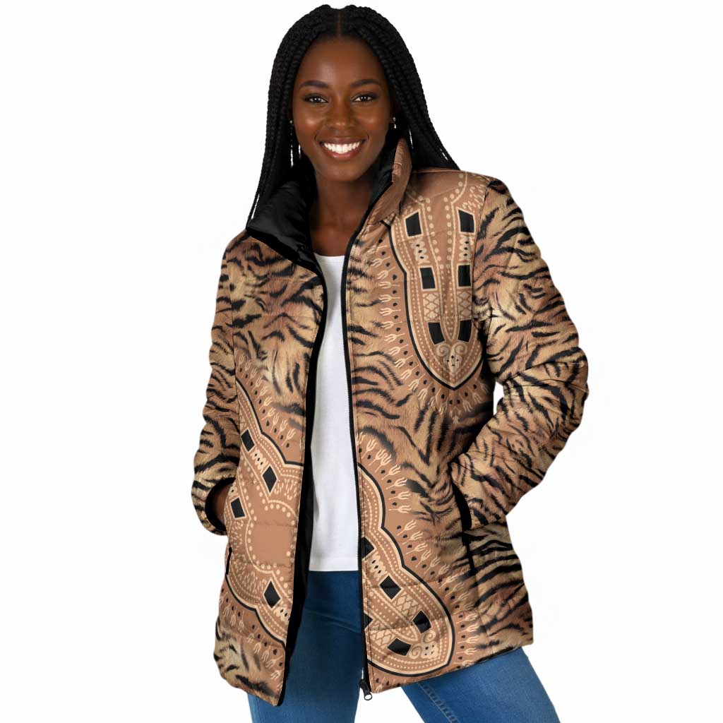 Africa Tiger Mix Dashiki Tribal Pattern Padded Jacket