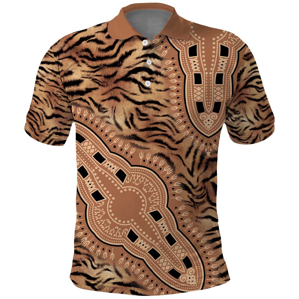 Afro Tiger Mix Dashiki Tribal Pattern Polo Shirt