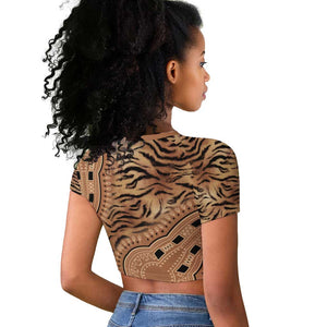 Afro Tiger Mix Dashiki Tribal Pattern Raglan Cropped T shirt