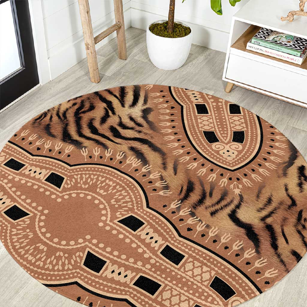 Afro Tiger Mix Dashiki Tribal Pattern Round Carpet