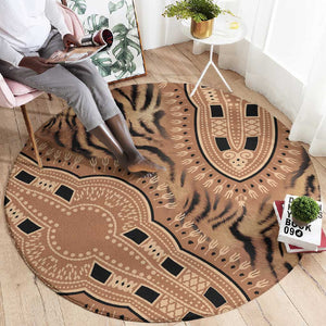 Afro Tiger Mix Dashiki Tribal Pattern Round Carpet