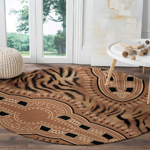 Afro Tiger Mix Dashiki Tribal Pattern Round Carpet