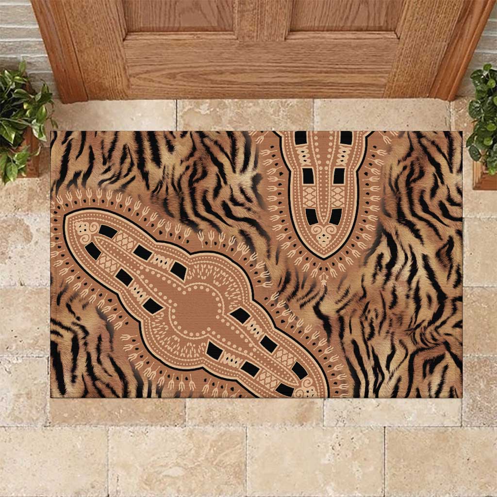 Afro Tiger Mix Dashiki Tribal Pattern Rubber Doormat