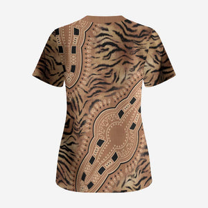 Africa Tiger Mix Dashiki Tribal Pattern Scrub Top