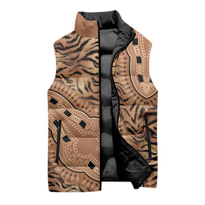 Africa Tiger Mix Dashiki Tribal Pattern Sleeveless Puffer Jacket