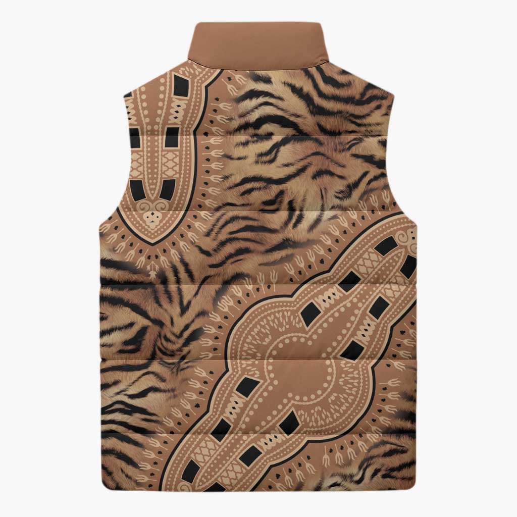 Africa Tiger Mix Dashiki Tribal Pattern Sleeveless Puffer Jacket