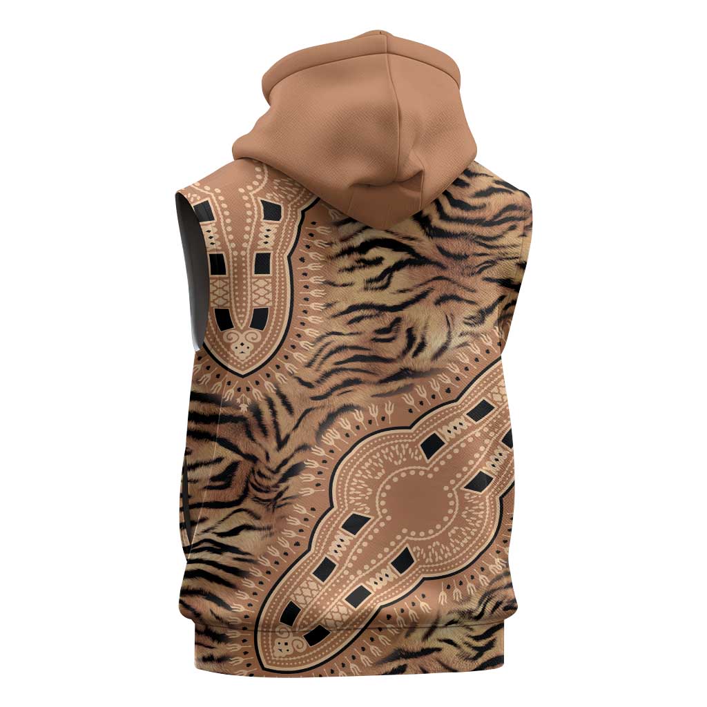 Afro Tiger Mix Dashiki Tribal Pattern Sleeveless Zip Hoodie - African Pride