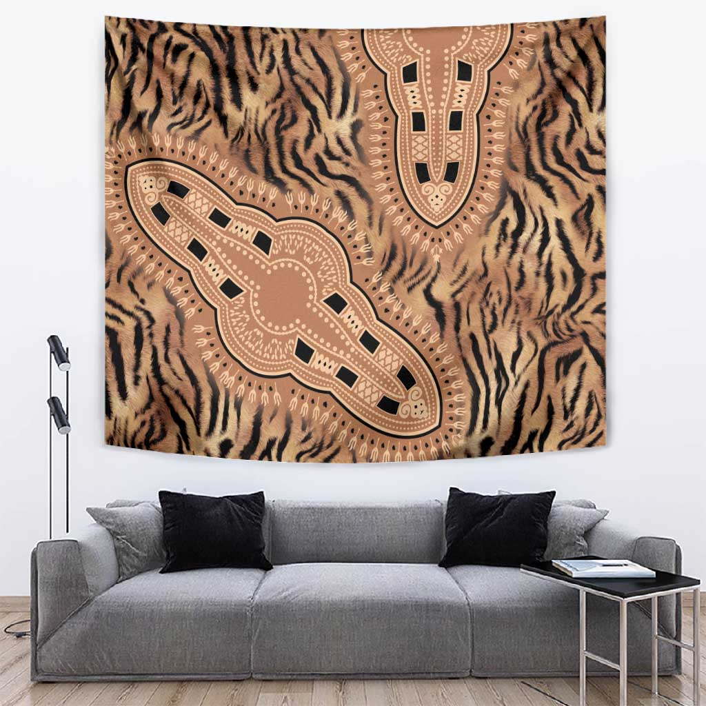 Afro Tiger Mix Dashiki Tribal Pattern Tapestry