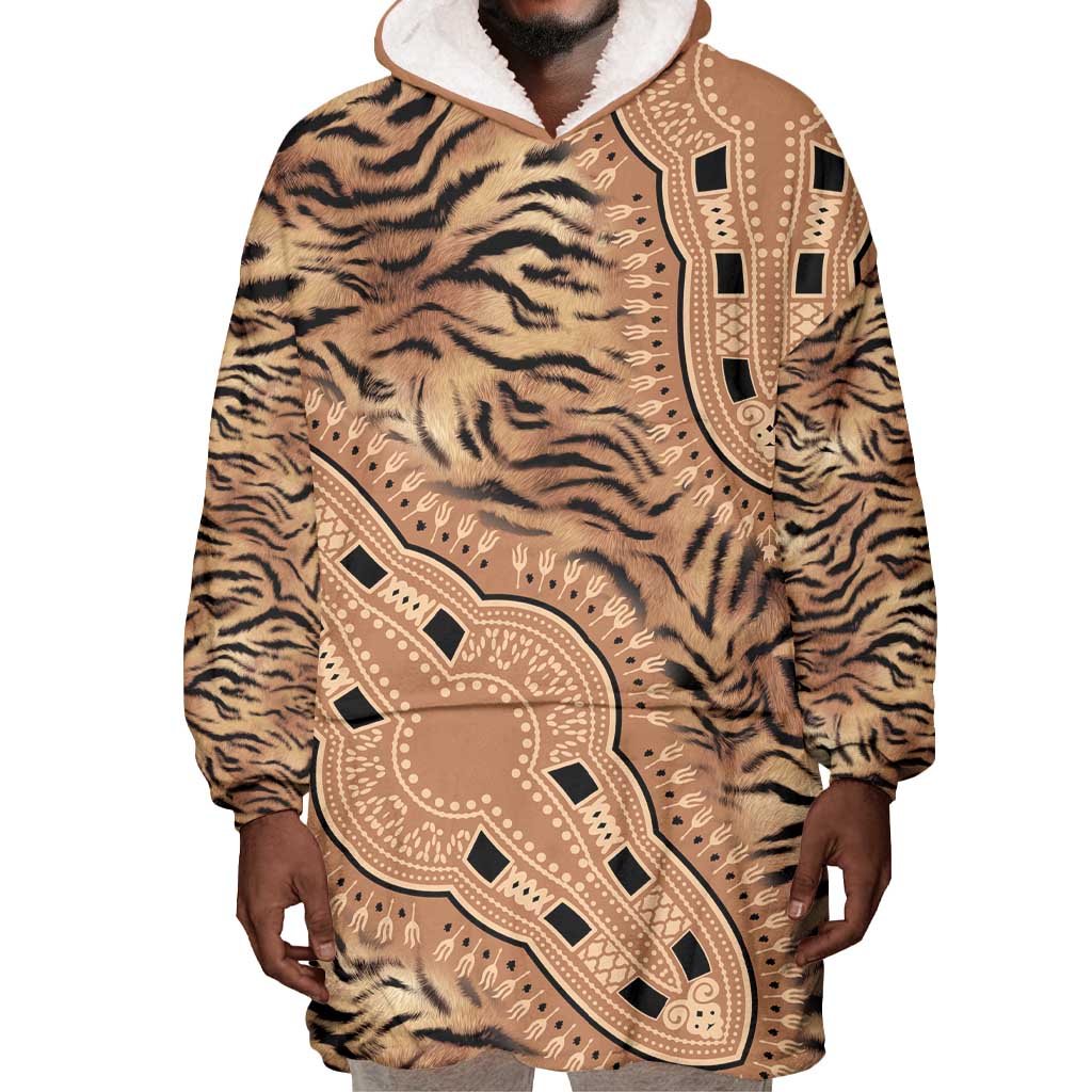 Afro Tiger Mix Dashiki Tribal Pattern Wearable Blanket Hoodie