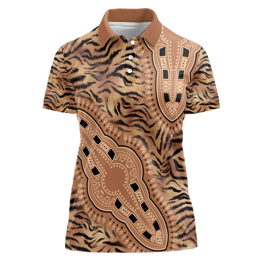 Afro Tiger Mix Dashiki Tribal Pattern Women Polo Shirt