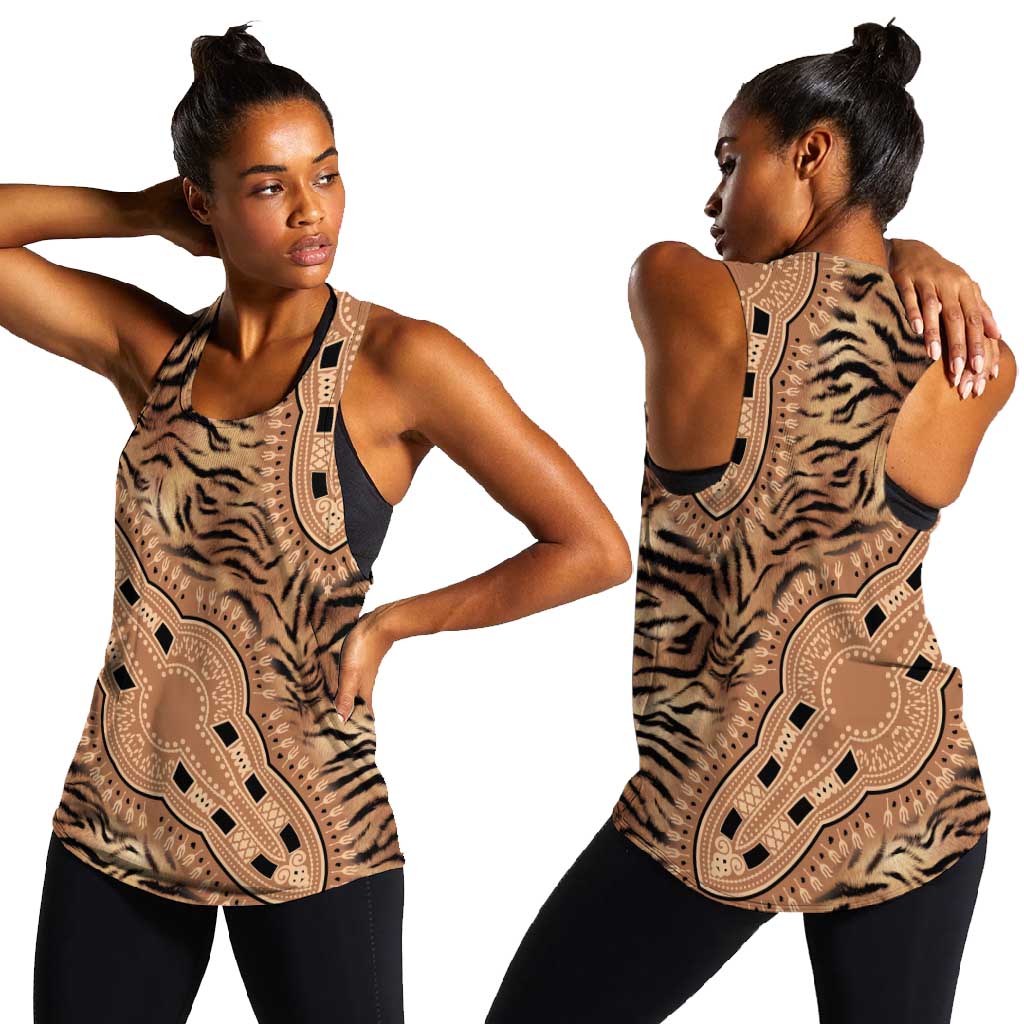 Afro Tiger Mix Dashiki Tribal Pattern Women Racerback Tank