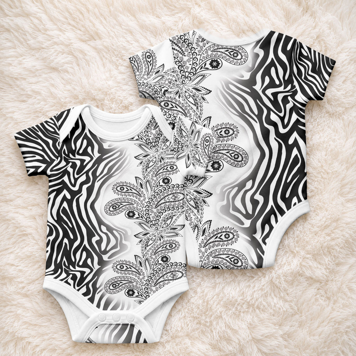 Africa Zebra Mix Paisley Tribal Pattern Baby Onesie