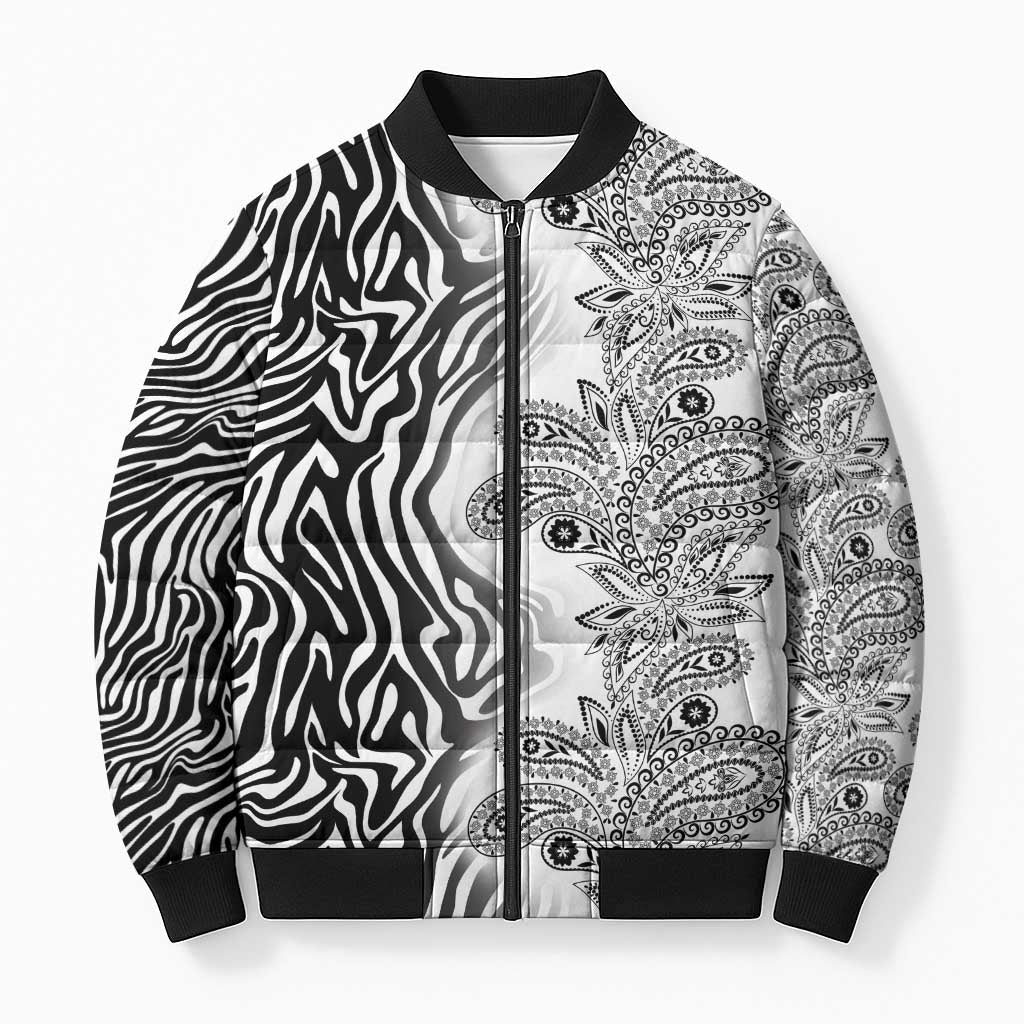 Africa Zebra Mix Paisley Tribal Pattern Bomber Puffer Jacket