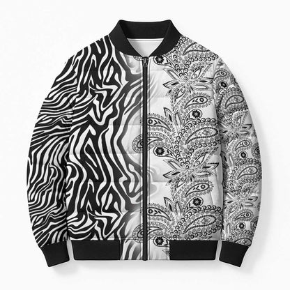 Africa Zebra Mix Paisley Tribal Pattern Bomber Puffer Jacket