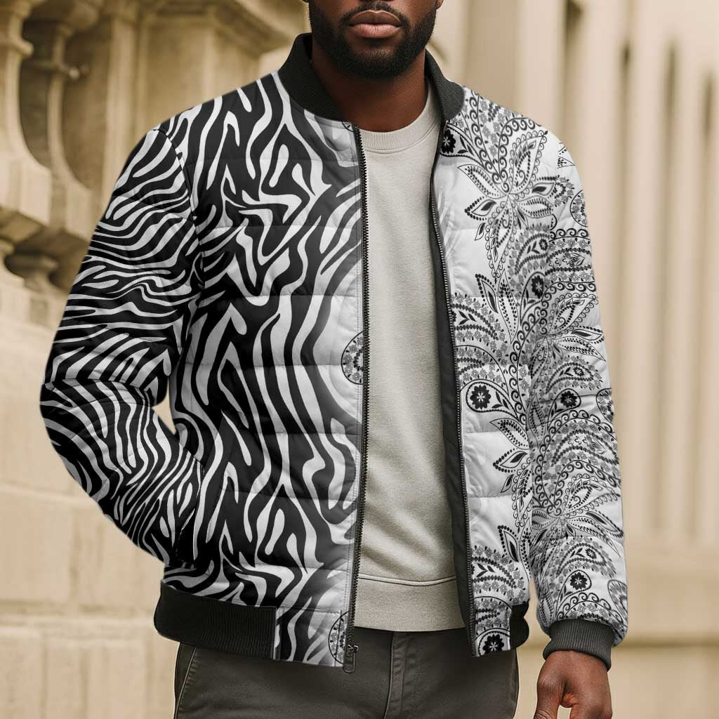 Africa Zebra Mix Paisley Tribal Pattern Bomber Puffer Jacket
