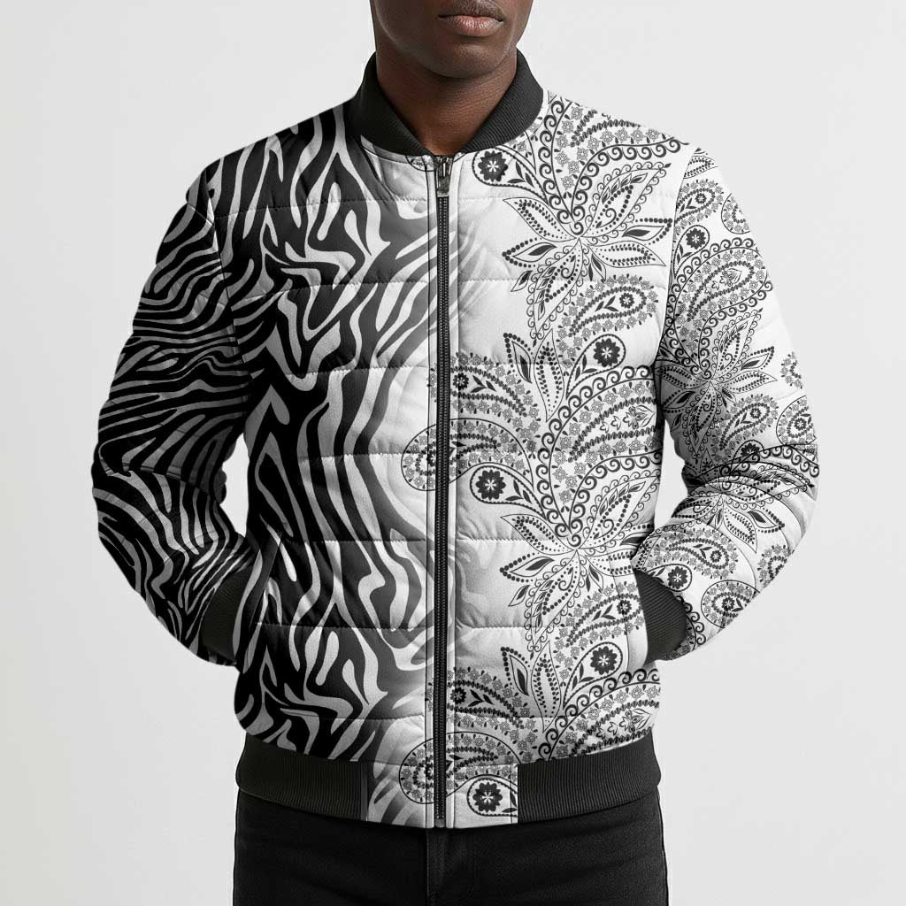 Africa Zebra Mix Paisley Tribal Pattern Bomber Puffer Jacket
