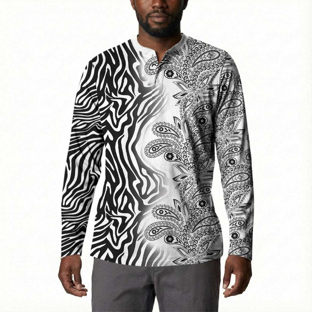Africa Zebra Mix Paisley Tribal Pattern Button Sweatshirt