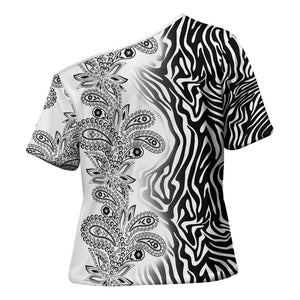 Africa Zebra Mix Paisley Tribal Pattern Cross Shoulder Shirt