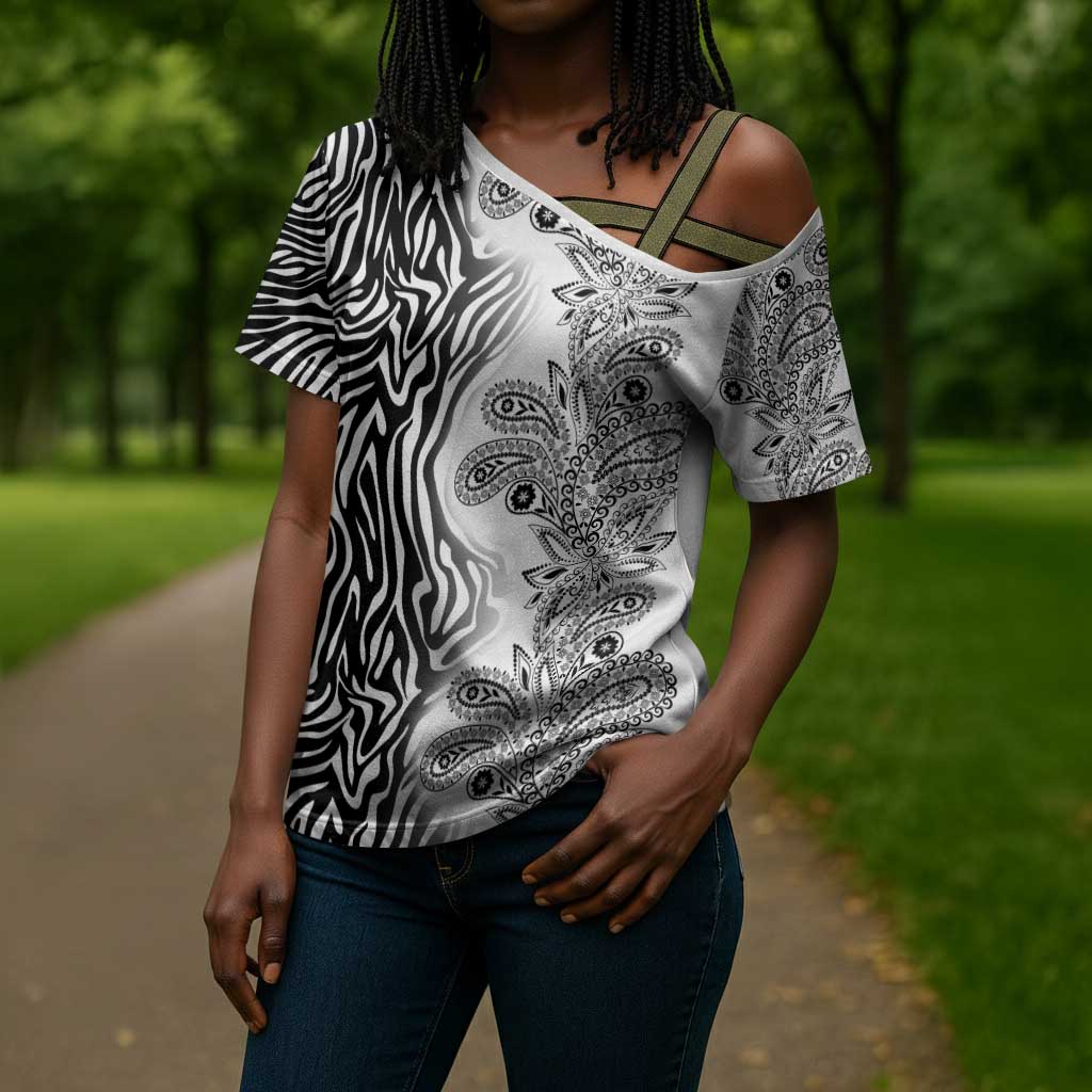 Africa Zebra Mix Paisley Tribal Pattern Cross Shoulder Shirt