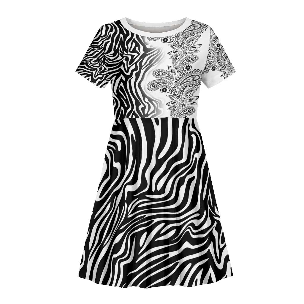 Afro Zebra Mix Paisley Tribal Pattern Kid Short Sleeve Dress