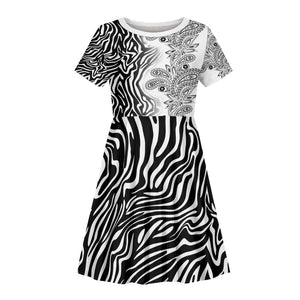 Afro Zebra Mix Paisley Tribal Pattern Kid Short Sleeve Dress