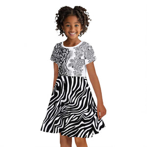 Afro Zebra Mix Paisley Tribal Pattern Kid Short Sleeve Dress