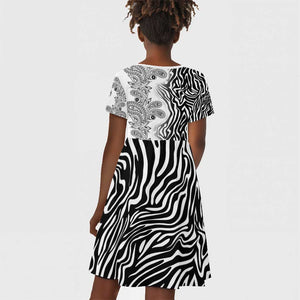 Afro Zebra Mix Paisley Tribal Pattern Kid Short Sleeve Dress