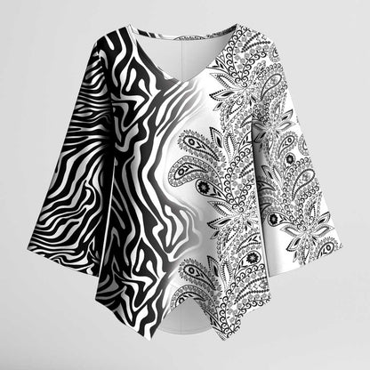 Africa Zebra Mix Paisley Tribal Pattern Kimono Sleeve Blouse