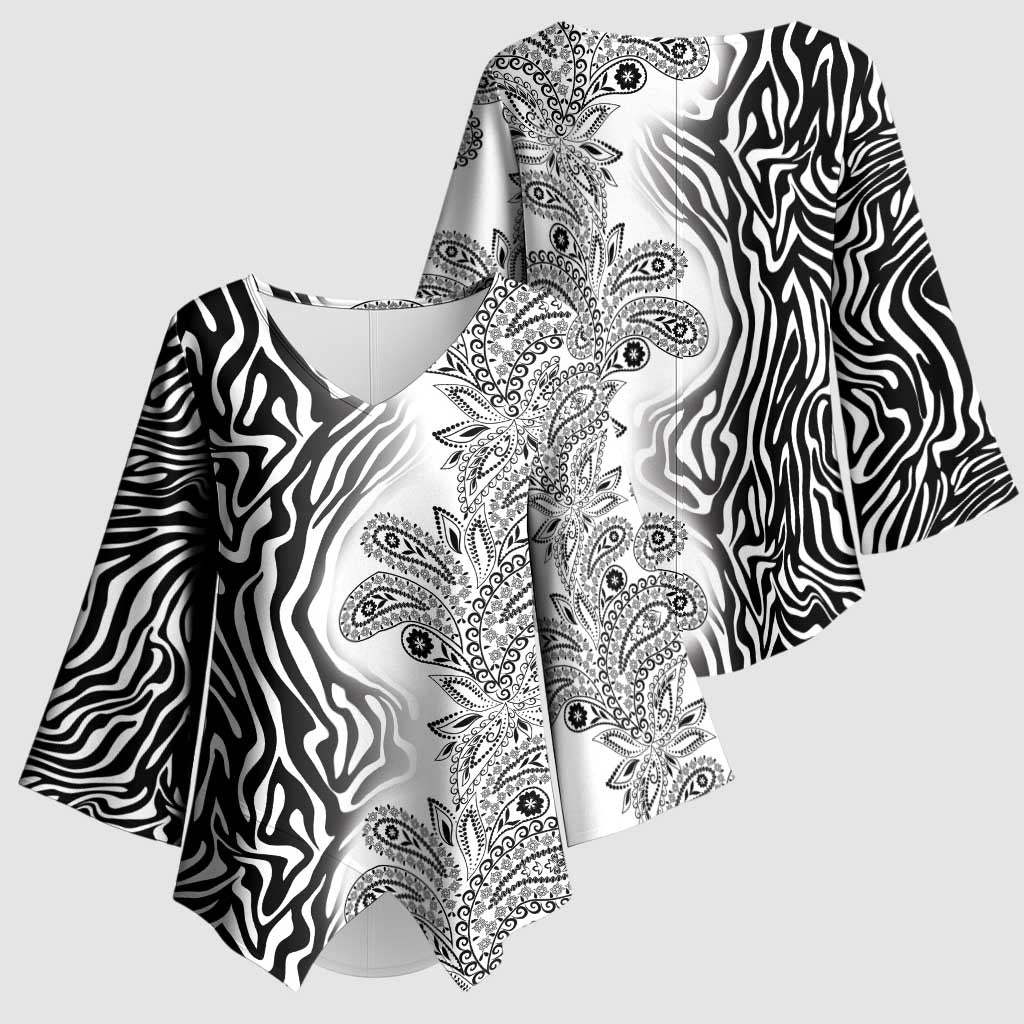 Africa Zebra Mix Paisley Tribal Pattern Kimono Sleeve Blouse