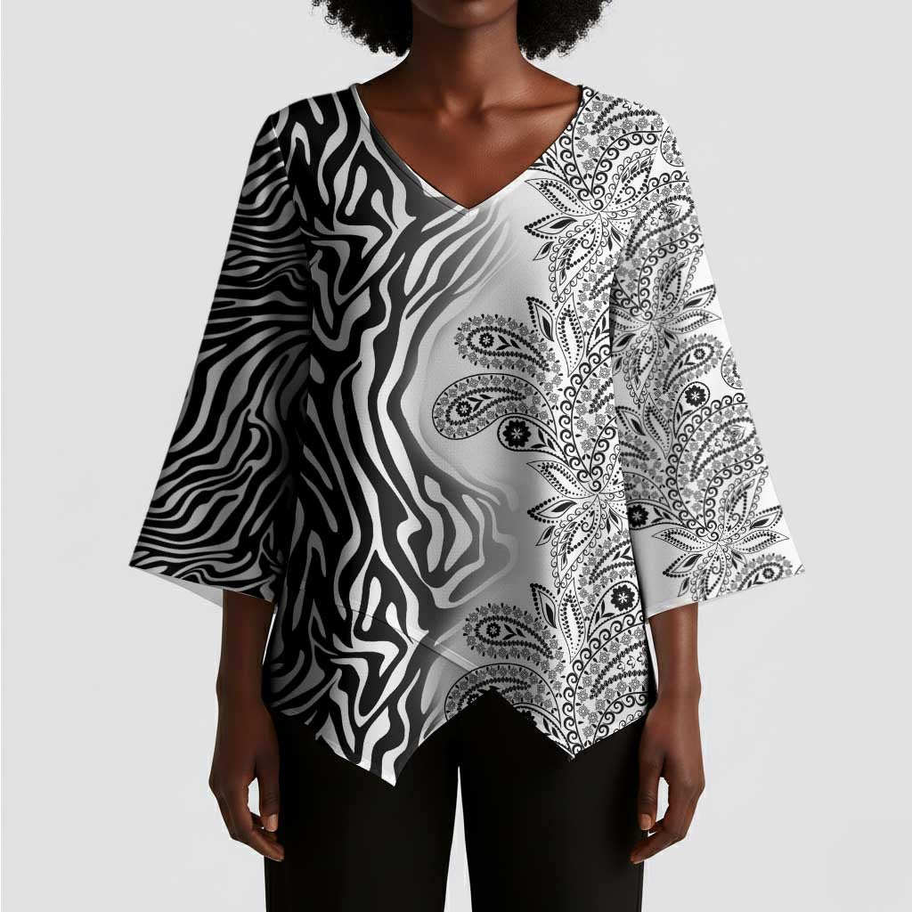 Africa Zebra Mix Paisley Tribal Pattern Kimono Sleeve Blouse