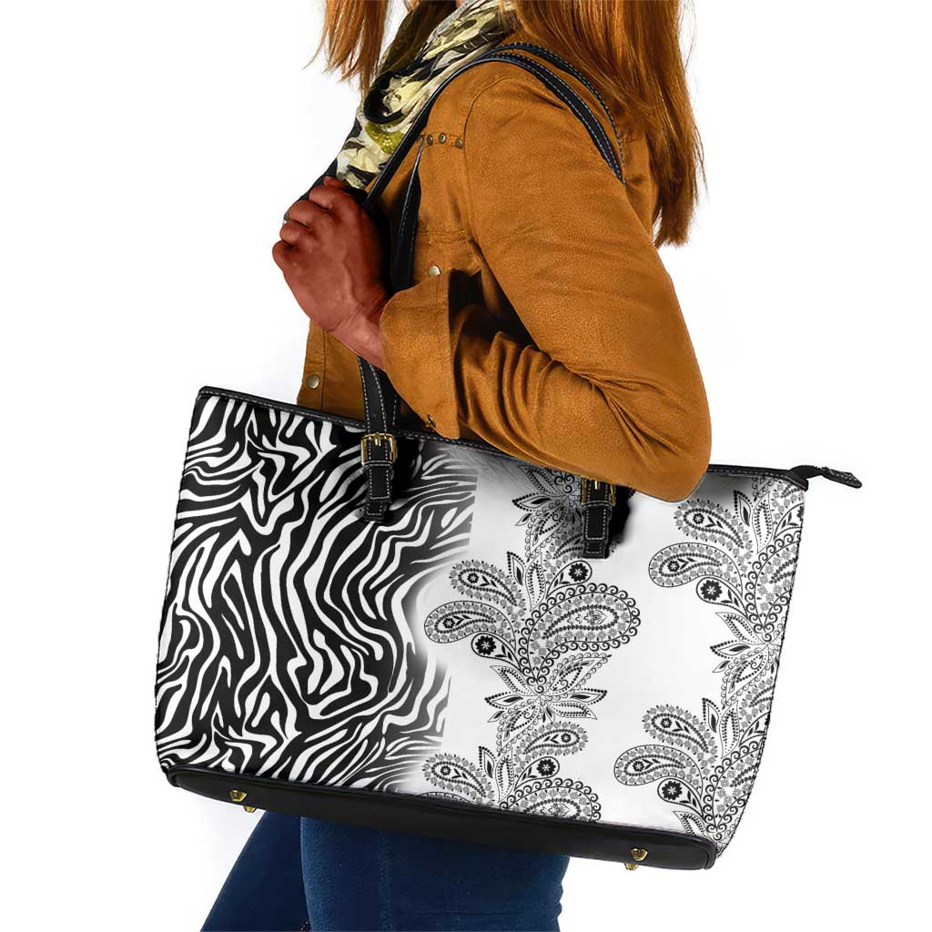 Afro Zebra Mix Paisley Tribal Pattern Leather Tote Bag