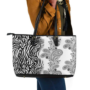 Afro Zebra Mix Paisley Tribal Pattern Leather Tote Bag