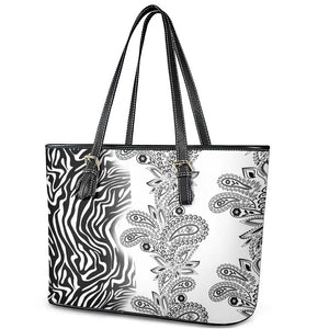 Afro Zebra Mix Paisley Tribal Pattern Leather Tote Bag