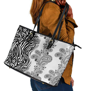 Afro Zebra Mix Paisley Tribal Pattern Leather Tote Bag