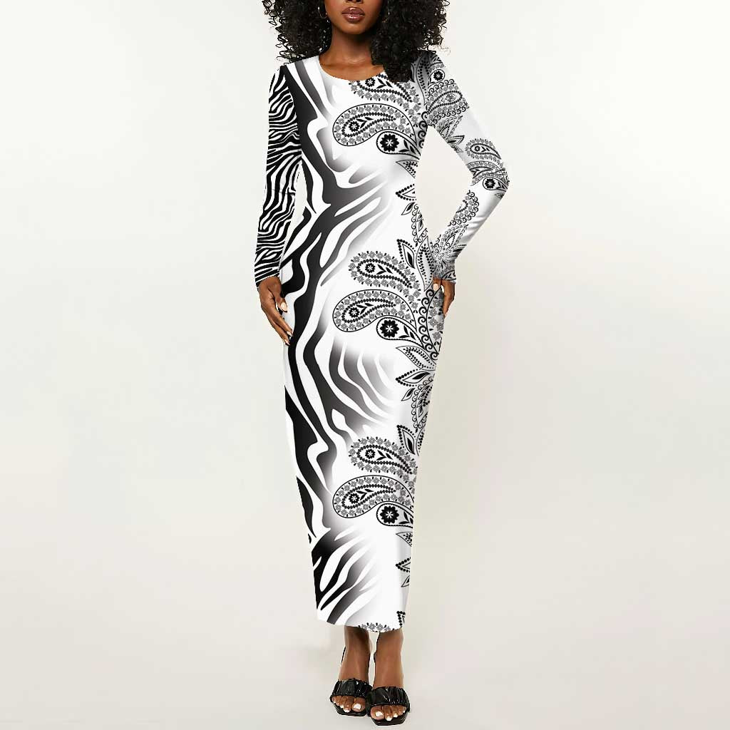 Afro Zebra Mix Paisley Tribal Pattern Long Sleeve Bodycon Dress