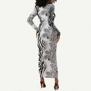 Afro Zebra Mix Paisley Tribal Pattern Long Sleeve Bodycon Dress