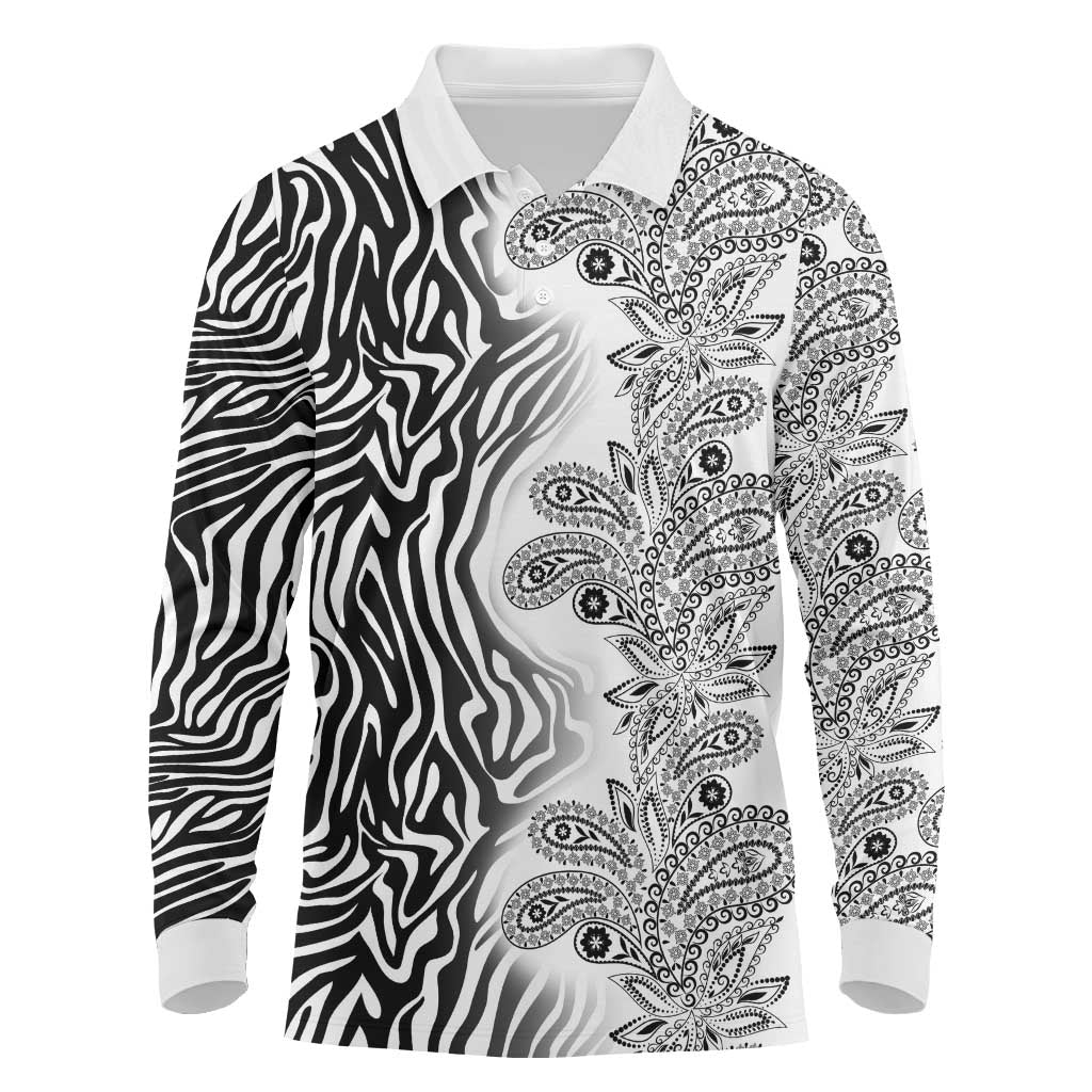 Afro Zebra Mix Paisley Tribal Pattern Long Sleeve Polo Shirt