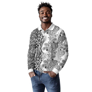 Afro Zebra Mix Paisley Tribal Pattern Long Sleeve Polo Shirt