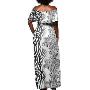 Afro Zebra Mix Paisley Tribal Pattern Off Shoulder Maxi Dress